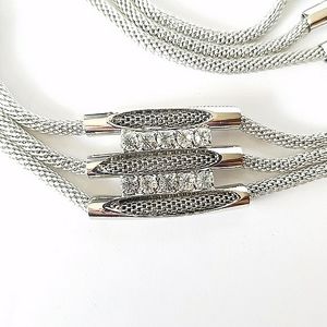 Silver Metallic toned Belt Metal Mesh and Rhinestones